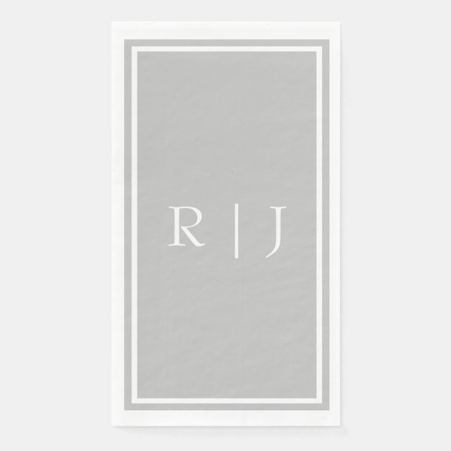 Servilleta De Papel Monogramas Gris Blanco Gris Clásico Boda de moda (Anverso)