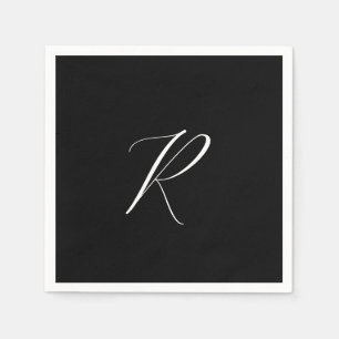 Servilleta De Papel Monogramas Letra Retro Blanco Negro Boda Inicial