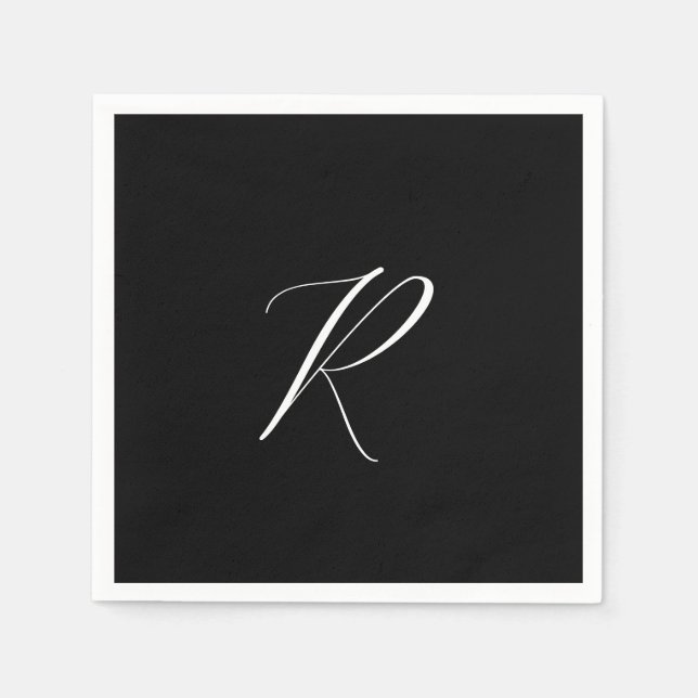Servilleta De Papel Monogramas Letra Retro Blanco Negro Boda Inicial (Anverso)