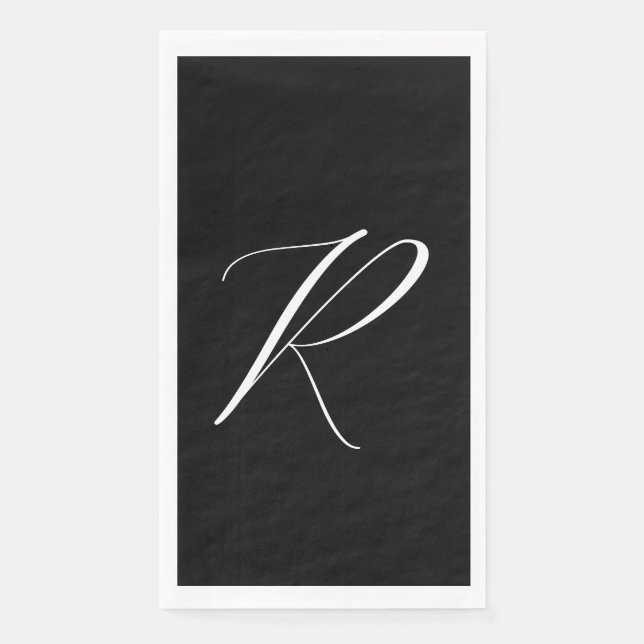Servilleta De Papel Monogramas Letra Retro Blanco Negro Boda Inicial (Anverso)