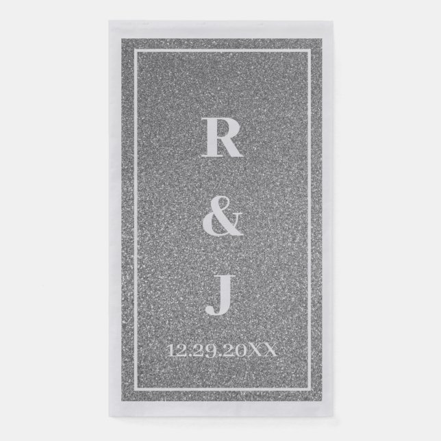 Servilleta De Papel Monogramas Nombre Blanco Plata Gris Clásico Boda (Anverso)