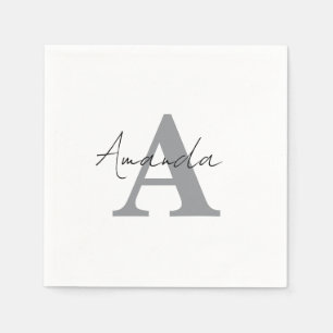 Servilleta De Papel Monogramas Sencillo Elegante Blanco Negro Gris Mín