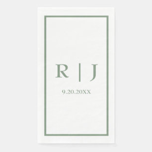 Servilleta De Papel Monogramas Verde Salvia Sencillos Elegantes Clásic