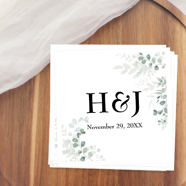 Servilleta De Papel Monogramas y Fecha de Elegante Verdor (Subido por el creador)