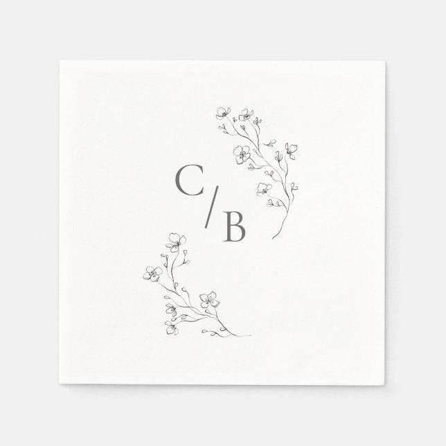 Servilleta De Papel Monogramed Boho Cherry Blossom Floral Boda (Anverso)