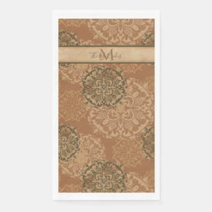 Servilleta De Papel Monogrammed Boho Dark Rust Mandalas