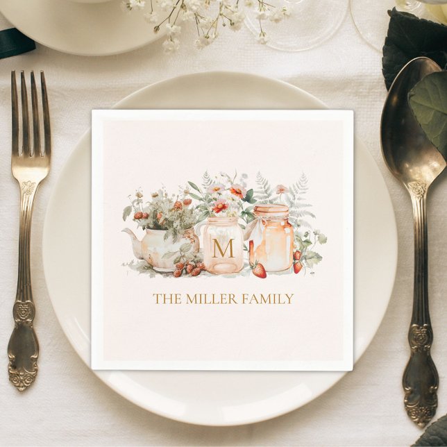 Servilleta De Papel Monogrammed Forest Floral Botanical Family Name (In situ)