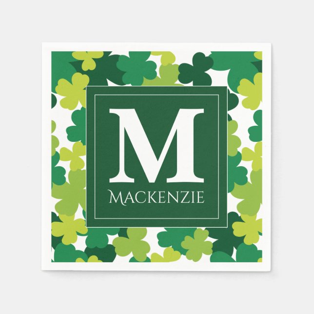 Servilleta De Papel Monogrammed St. Patrick's Day Shamrock (Anverso)