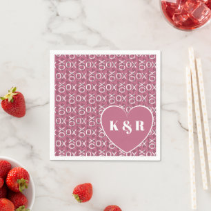 Servilleta De Papel Monogramo abrazos besos Día de San Valentín rosado