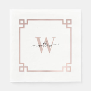 Servilleta De Papel Monogramo de la llave griega rosa blanca y Rosa de