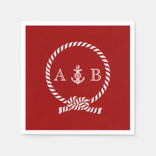 Servilleta De Papel Monogramo de la pista nautica roja y el ancla