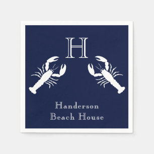 Servilleta De Papel Monogramo Naval Azul Lobster Blanco Náutico