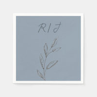 Monogramos hojas blancas negras Boda azul turbulen