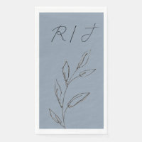 Monogramos hojas blancas negras Boda azul turbulen