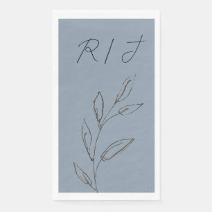 Servilleta De Papel Monogramos hojas blancas negras Boda azul turbulen