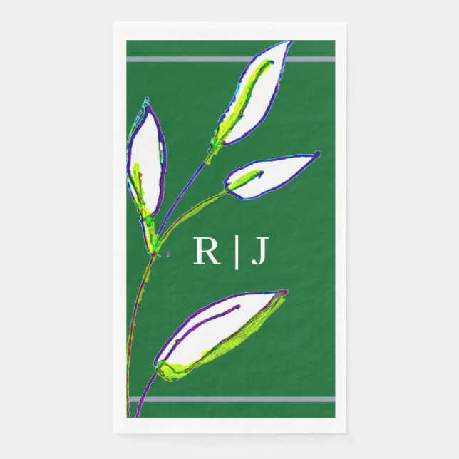 Servilleta De Papel Monogramos Sage Green Leaves Duste Blue Boda (Anverso)