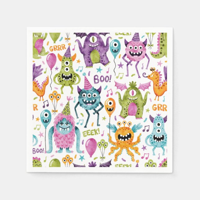 Servilleta De Papel Monster Bash Little Monster Birday Party (Anverso)