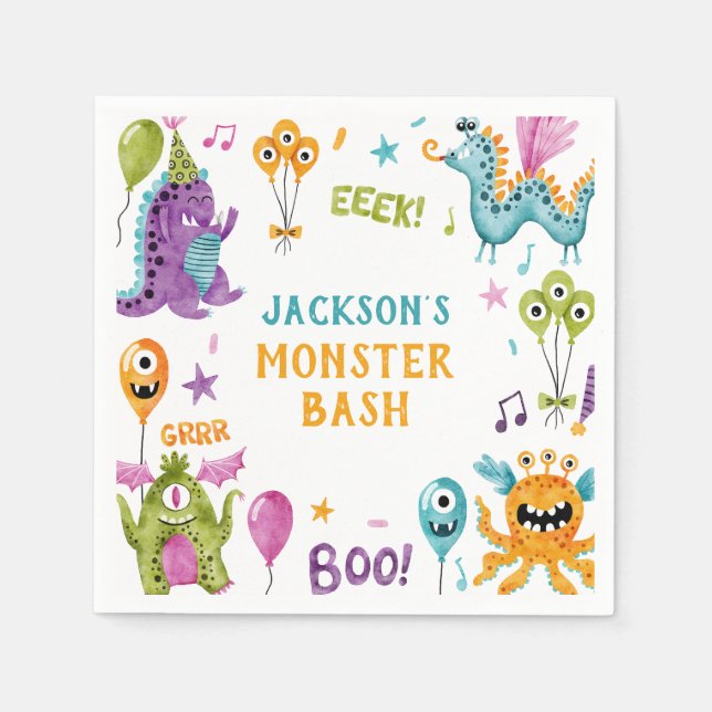 Servilleta De Papel Monster Bash Little Monster Birday Party (Anverso)