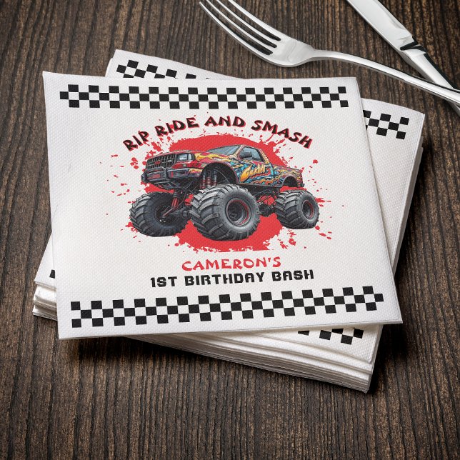 Servilleta De Papel Monster Camión Smash Bandera de Verificación Prime (Monster Truck Smash Checkered Flag 1st Birthday Napkins
)