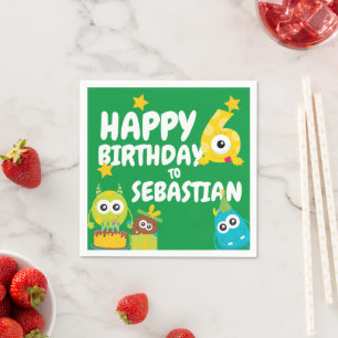 Servilleta De Papel Monster Divertido Cumpleaños Personalizado de Seis