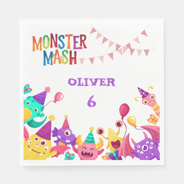 Servilleta De Papel Monster Mash Party Napkins - Kids Birthday (Anverso)