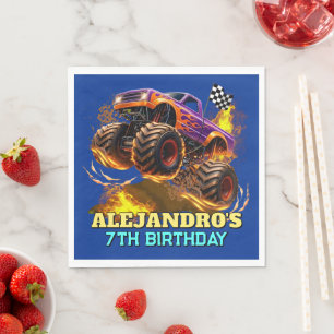Servilleta De Papel Monster Truck Birthday Fire Flames