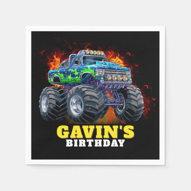 Servilleta De Papel Monster Truck fiesta de cumpleaños personalizada (Anverso)