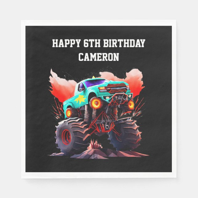 Servilleta De Papel Monster Truck Kids Fiesta de cumpleaños (Anverso)