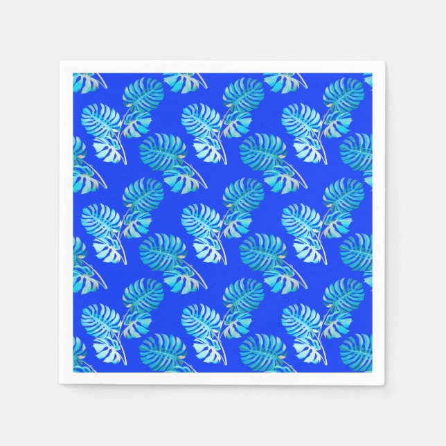 Servilleta De Papel Monstera Brisa Azul Cobalto (Anverso)