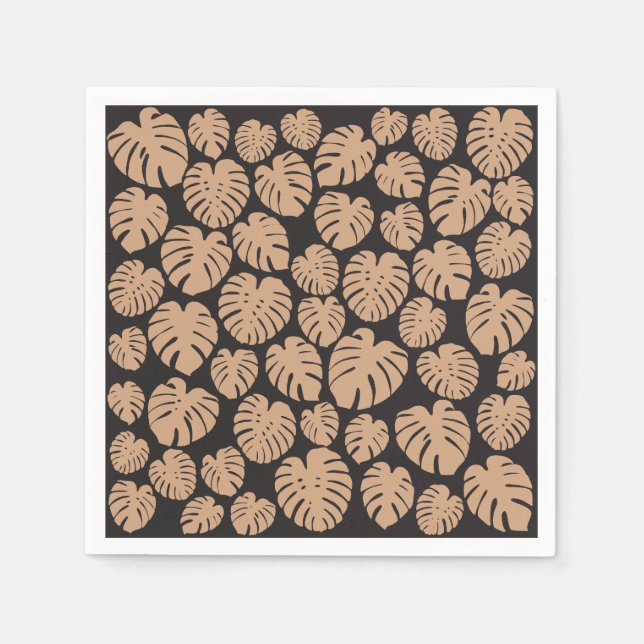 Servilleta De Papel Monstera en Tan y Negro (Anverso)