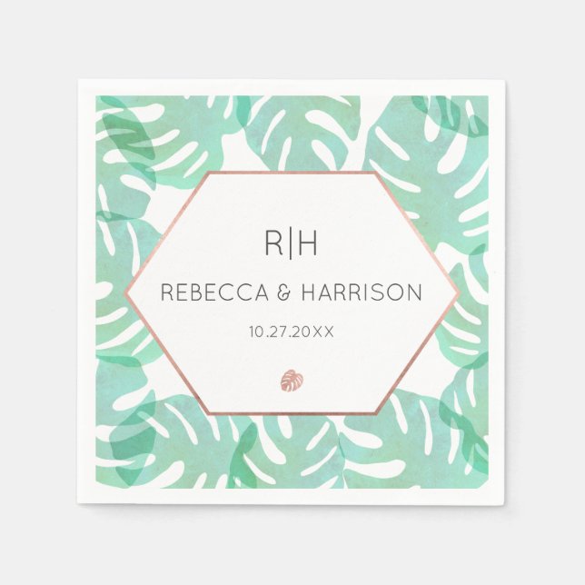 Servilleta De Papel Monstera Leaf & Rosa Gold (Anverso)