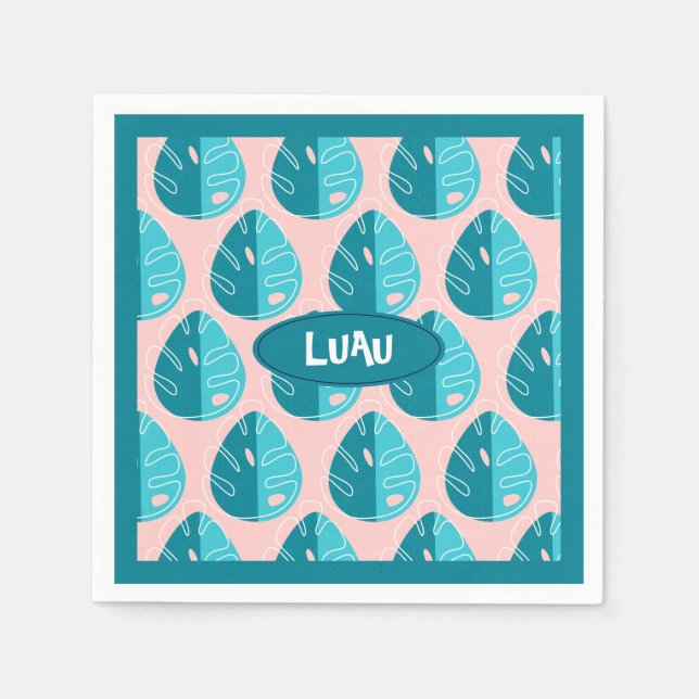 Servilleta De Papel Monstera Leaves - Blue and Pink (Anverso)