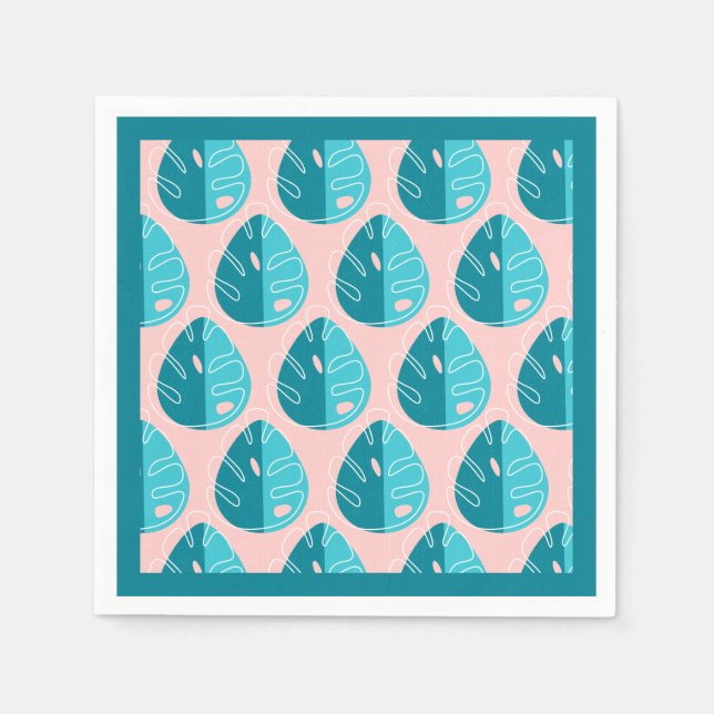 Servilleta De Papel Monstera Leaves - Blue and Pink (Anverso)
