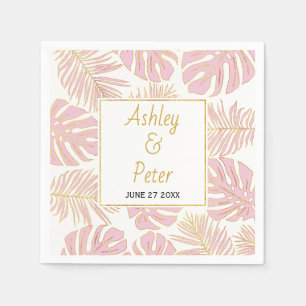Servilleta De Papel Monstera rosa tropical, boda moderna de hojas de p