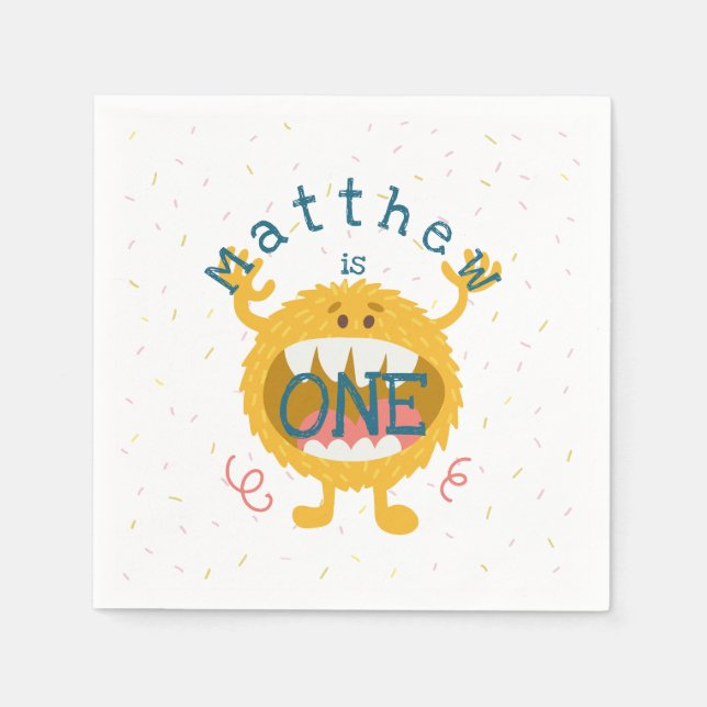 Servilleta De Papel Monstruo amarillo lindo personalizable (Anverso)