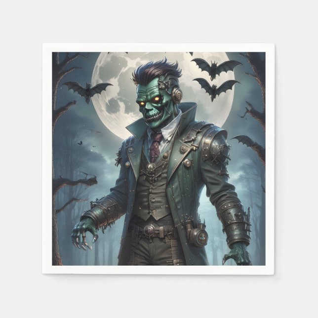 Servilleta De Papel Monstruo de Frankenstein Steampunk de Halloween (Anverso)