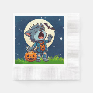 Servilleta De Papel Monstruo de hombre lobo con calabaza