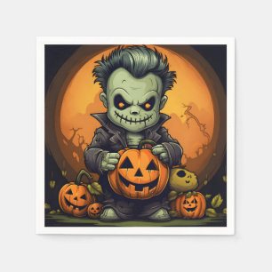 Servilleta De Papel Monstruo espeluznante y Jack-O-Lanterns