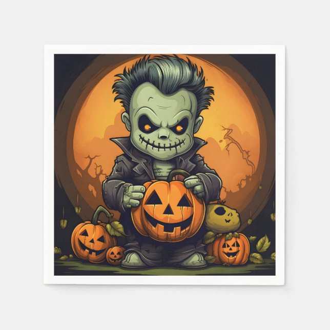 Servilleta De Papel Monstruo espeluznante y Jack-O-Lanterns (Anverso)