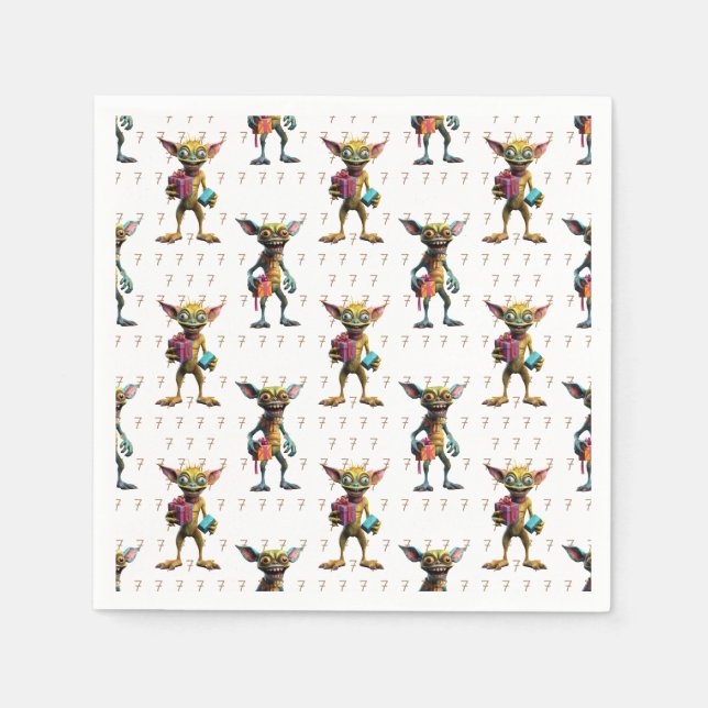 Servilleta De Papel Monstruo Gremlin de 7 cumpleaños (Anverso)