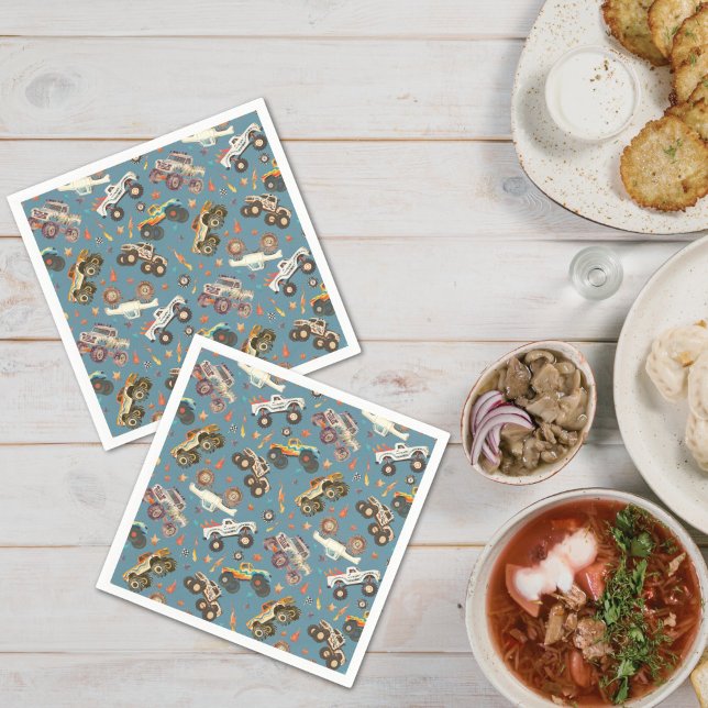 Servilleta De Papel Monstruo moderno Camión cumpleaños acuarela azul (Subido por el creador)