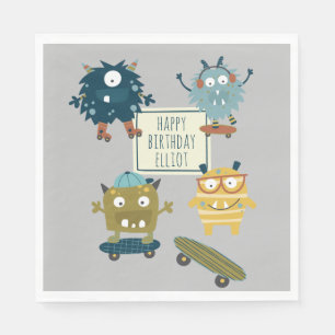 Servilleta De Papel Monstruos Cute Skateboard Personalizados Cumpleaño