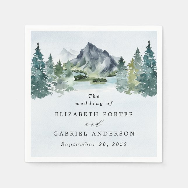 Servilleta De Papel Montaña acuarela Elegante Boda temático rústico (Anverso)