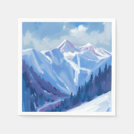 Servilleta De Papel Montaña de esquí | Cordillera de acuarela azul