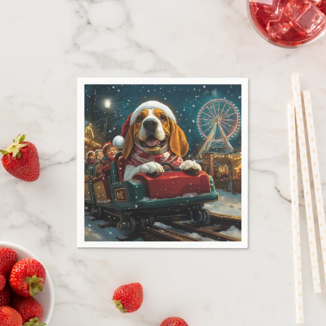 Servilleta De Papel Montaña Rusa Perro Basset Hound Navidad (In situ)