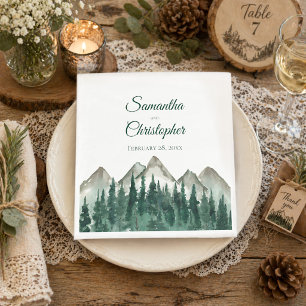 Servilleta De Papel Montañas acuáticas rusticas y Boda de pinos