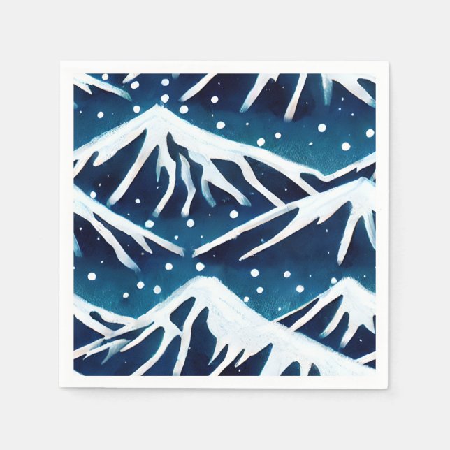 Servilleta De Papel Montañas Azul Retro Snowy (Anverso)