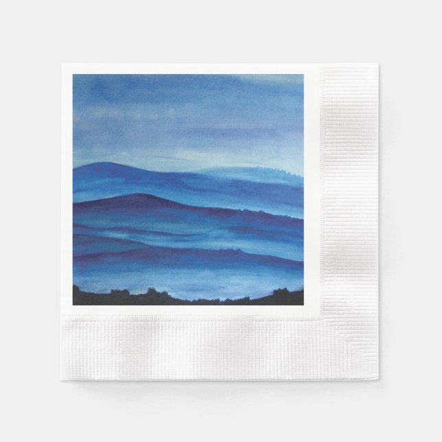 Servilleta De Papel Montañas azules paisaje de arte acuático (Anverso)