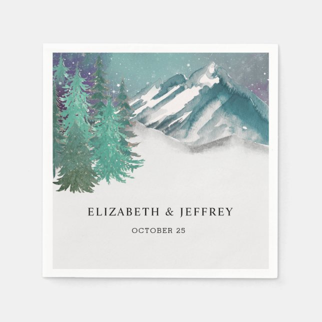 Servilleta De Papel Montañas de acuarela rústica Boda de Invierno de P (Anverso)