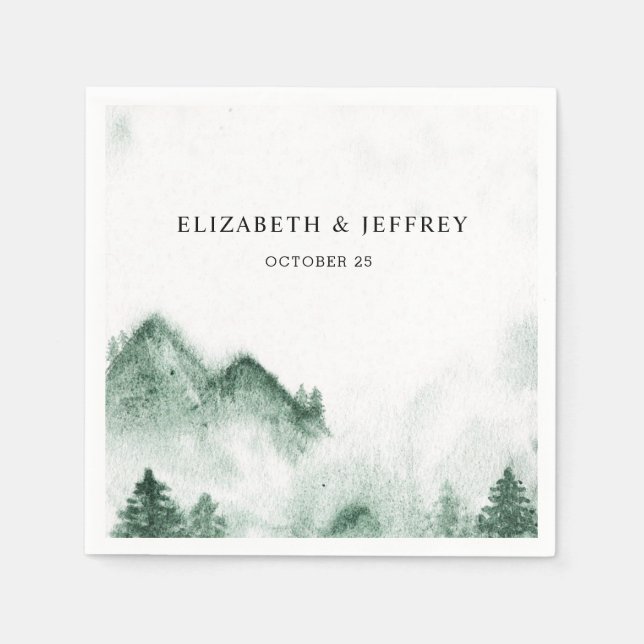Servilleta De Papel Montañas de acuarela rústica Boda de Invierno de P (Anverso)
